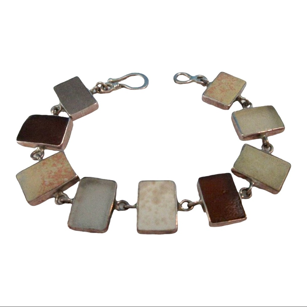 Jessica Lee Silver Sea Glass Bracelet marked J. Lee 526